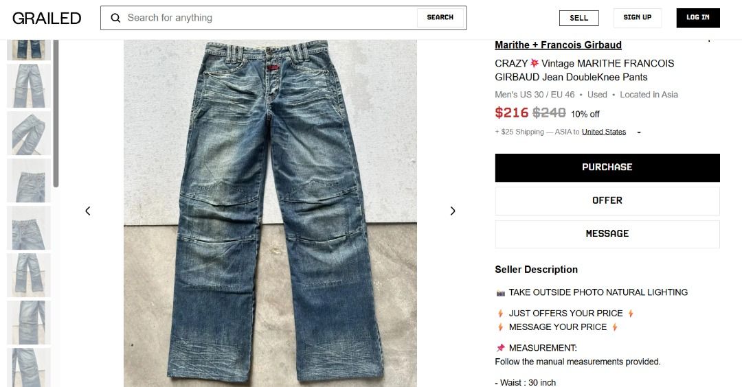 Grail Vintage Marithe Francois Girbaud (M+FG) black washed pants (Category: Jeans) located in Davao. Submitted by swagplug (Listing ID 1430470405, Image 1). Description: Rare find VIntage Baggy Marithe Francois Girbaud 34x40 Button Fly Hard and Crispy Denim Pants Excellent Condition and no issue message me for more details JNCO, rocawear, sean john, phat farm, Y2k.