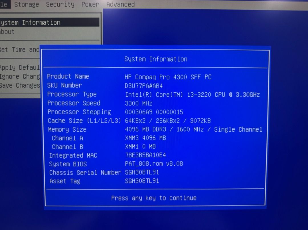 HP Compaq Pro 4300 SFF PC - Intel i3-3220419576726558484482