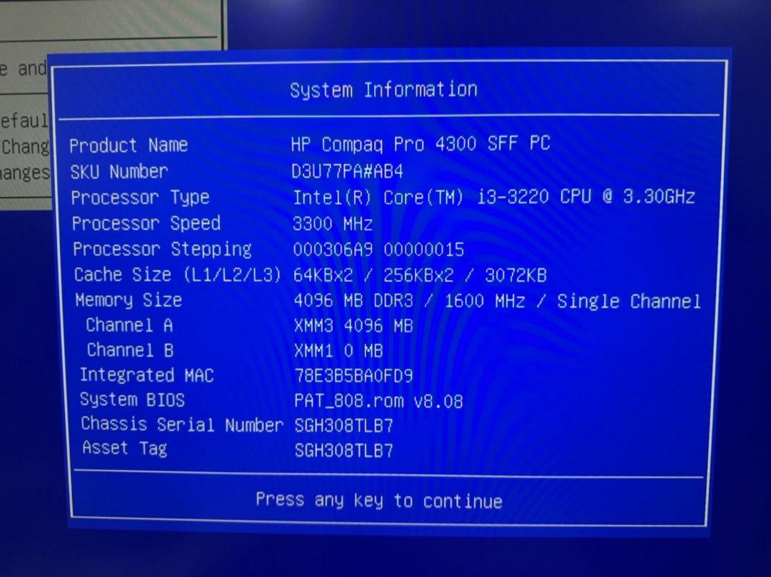 HP Compaq Pro 4300 SFF PC - Intel i3-3220419576726558484481