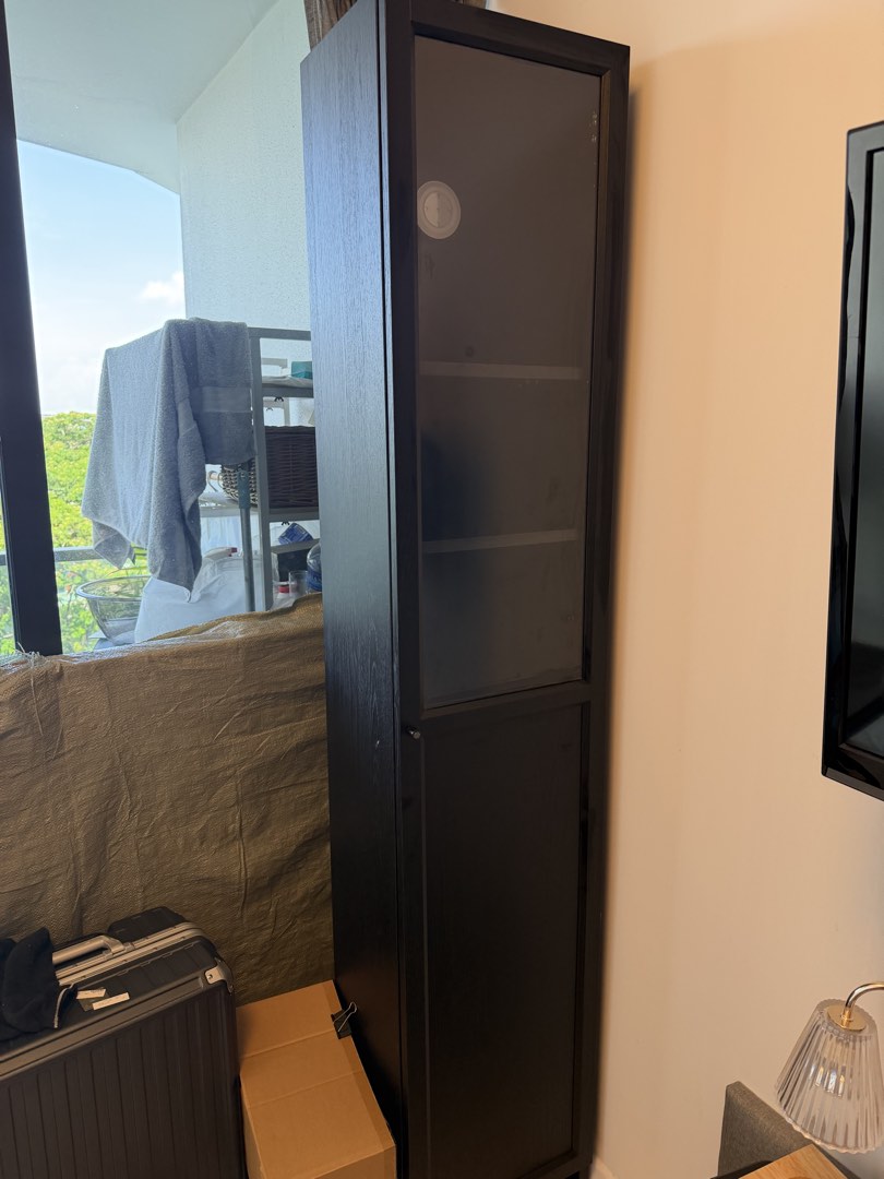 IKEA Black Tall Cabinet with Glass Door, Furniture & Home Living ...