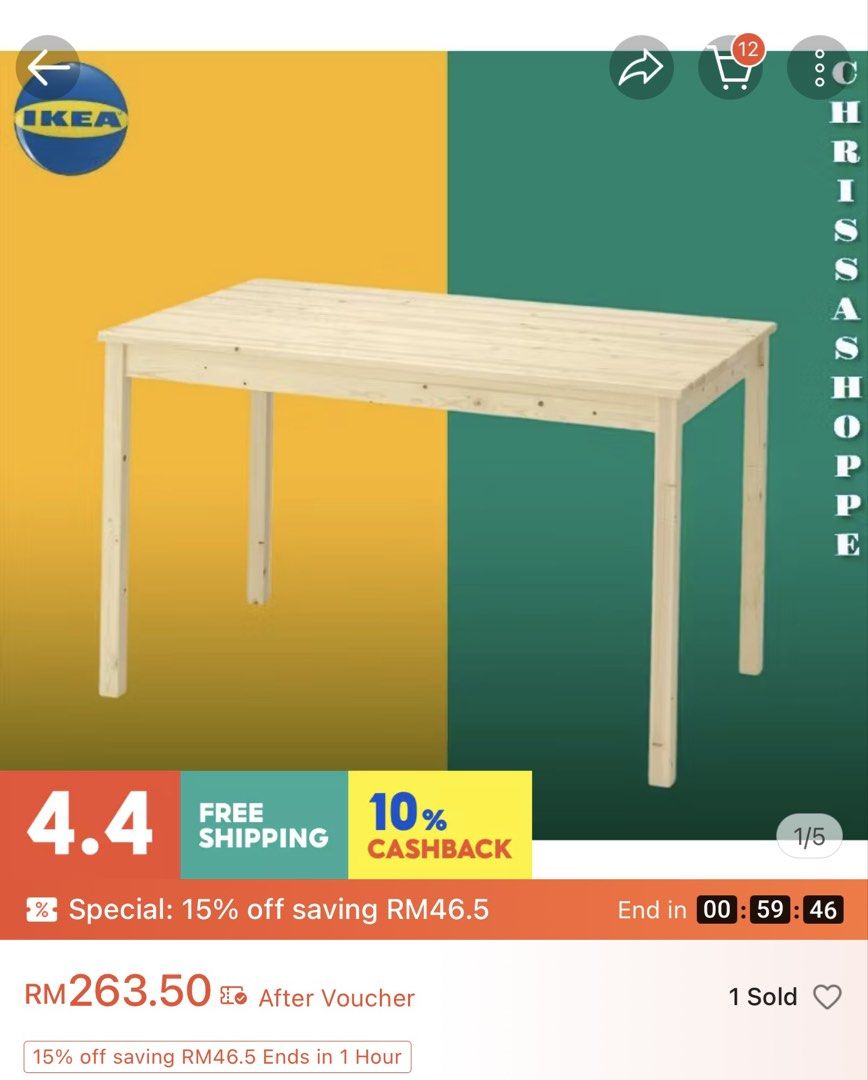 IKEA Table - Solid Pine (Category: Tables & Sets) located in Shah Alam. Submitted by faredzuanahmad (Listing ID 1430523201, Image 1). Description: IKEA INGO (Dining Table)-1pcs IKEA ADDE (Dining Chair)-4pcs IKEA JUSTINA ( Chair Pad)-4pcs Used like new Permukaan meja masih dibalut plastik Dijual set (tidak jual asing) Cod only (pickup only) .