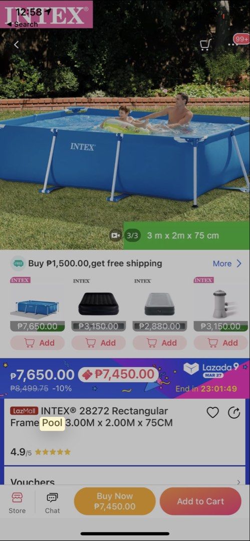 Intex Rectangular Frame Pool with Filter Pump (Category: Water Sports) located in Manila. Submitted by choppee (Listing ID 1430583625, Image 3). Description: Perfect for beating this summers heat! Buy our preloved Intax pool complete with all accessories plus pump! Comes with pool stairs. .