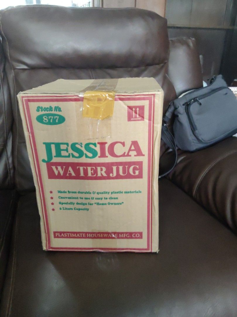 Jessica Water Jug - 6 liters (Category: Water Bottles & Tumblers) located in Quezon City. Submitted by gcnt_trift_store (Listing ID 1430464632, Image 2). Description: Jessica Water Jug, Stock No. 877. Made from durable and quality plastic materials. Convenient and easy to clean. Specially designed for "Bayan-Bayan". 6 Liters Capacity. The jug is blue..