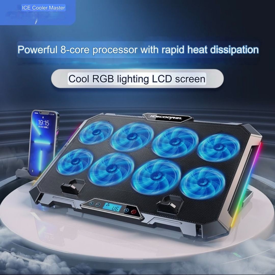 Free delivery - Laptop Cooler Cooling Pad for 14-15.6 inch Gaming Laptop, Quiet Cooling Fan Stand Holder Base for Core Ice/Laptop Stand - Ready Stock [BNIB] - Free Delivery