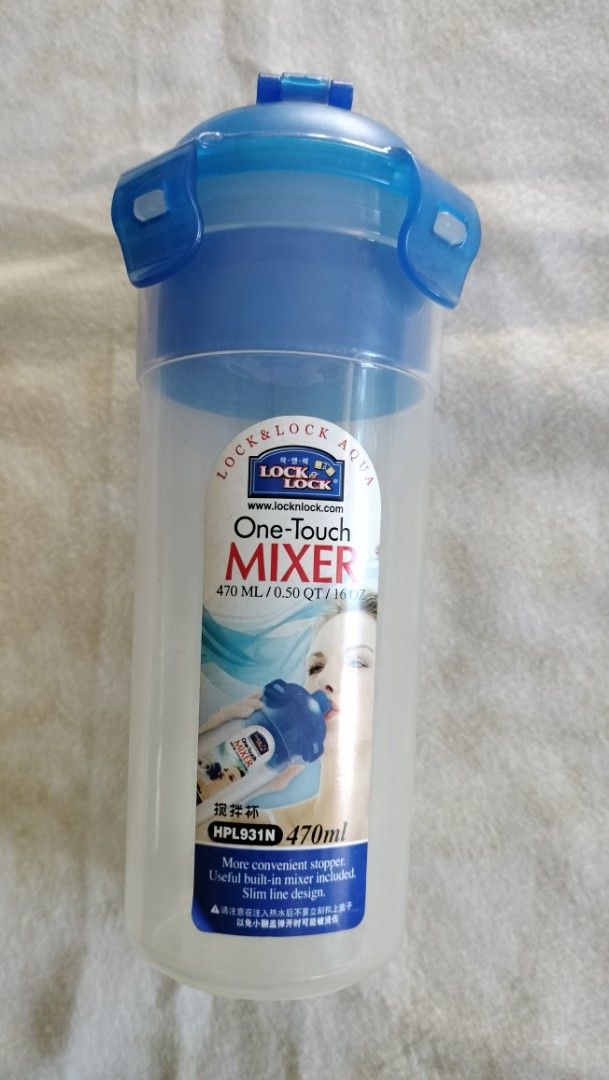 Lock & Lock One-Touch Mixer Shaker 470ml - (Category: Water Bottles & Tumblers) located in Caloocan City. Submitted by beyondfundraising (Listing ID 1430528046, Image 1). Description: Kindly message for availability and inquiries to avoid conflict. Where is as is... Fundraising for Mission Works. four available Lock & Lock One-Touch Mixer with a 470ml capacity. Features a blue lid and a mixer component. Includes a slim design for easy carrying. T