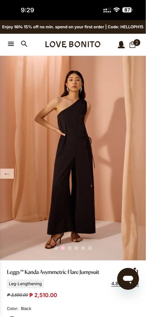 Love Bonito Asymmetrical Jumpsuit (Category: Jumpsuits) located in Quezon City. Submitted by konmarime (Listing ID 1430544778, Image 1). Description: Love Bonito Asymmetrical Jumpsuit Size S RFS: Too small. I thought material is stretchable but it’s not.