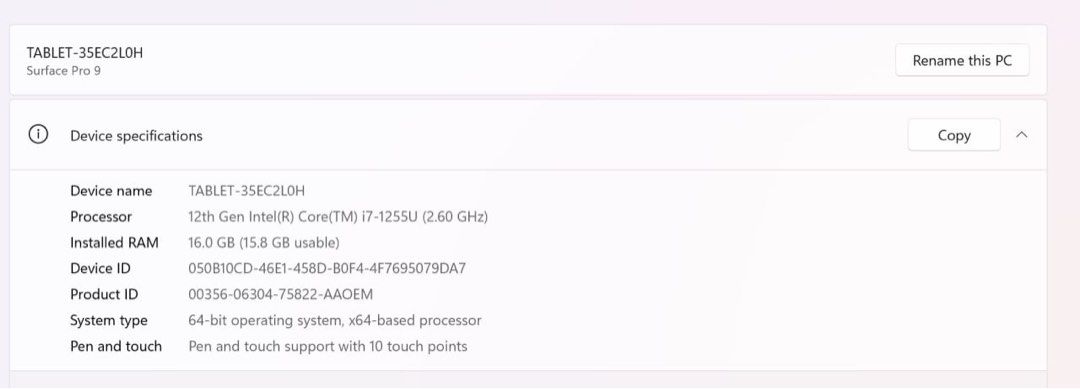 Microsoft Surface Pro 9 - 12th Gen i7, 16GB RAM