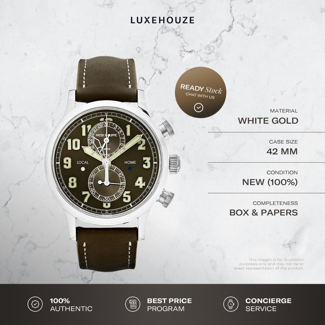 New 2026 Patek Philippe Complications 5924G-010 Green (Category: Watches) located in Singapore. Submitted by luxehouze (Listing ID 1417280252, Image 1). Description: Luxehouze is your trusted marketplace to buy and sell luxury goods. Luxehouze SG Pte Ltd is a licensed luxury goods marketplace and regulated dealer. WHY US? 100% Authentic with Money-Back Guarantee Best Price Program* Curated Collection * T&Cs apply. OUR SERVICES • Watch Purchase - 