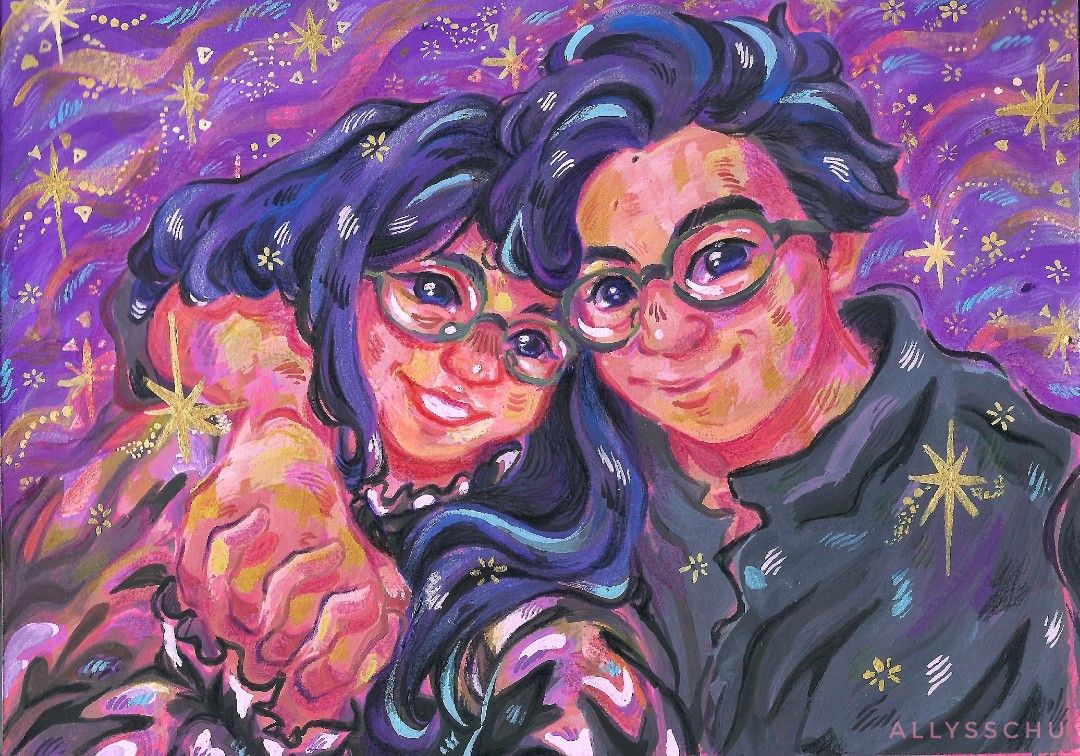 Original Painting - Couple Portrait (Category: Art & Prints) located in Bacoor. Submitted by nappinglamby (Listing ID 1430436170, Image 1). Description: TRADITIONAL MEDIA: acryl gouache and colored pencil on 5R (5x7 inches) watercolor paper INCLUSIONS: commission on 200gsm 5R (5x7 inches) watercolor paper + digital files NOTES: for bigger sizes, open for discussion MOP: GCash, Maya, GoTyme MOD: Grab Express, GGX (sf to be shouldered by buyer) for