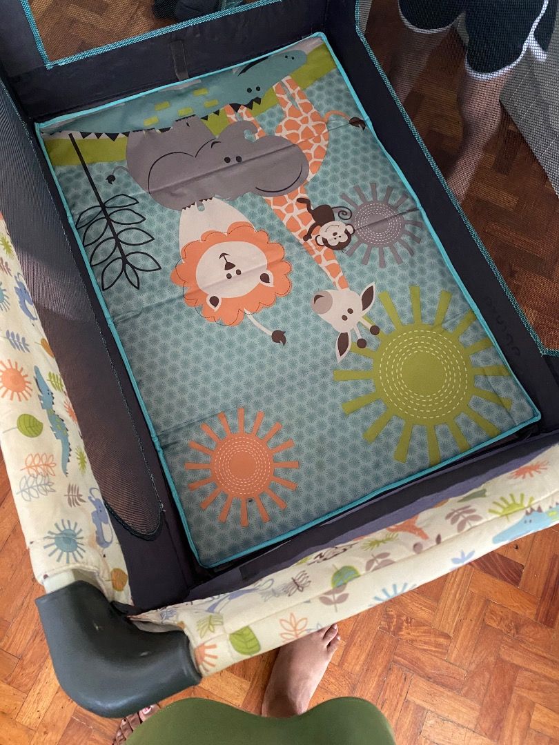 Preloved Apruva Co Sleeper Playpen (Category: Cots & Cribs) located in Caloocan City. Submitted by brightmoon-89de (Listing ID 1430431370, Image 2). Description: Bought for 4k+ in SM Good condition po, hindi po masyadong nagamit and natambak lang. honest issue: nasira ung handle sa stopper sa isang wheel, but still very functional. i can send video po. missing din po ung strap for wrapping the playpen around a bed.