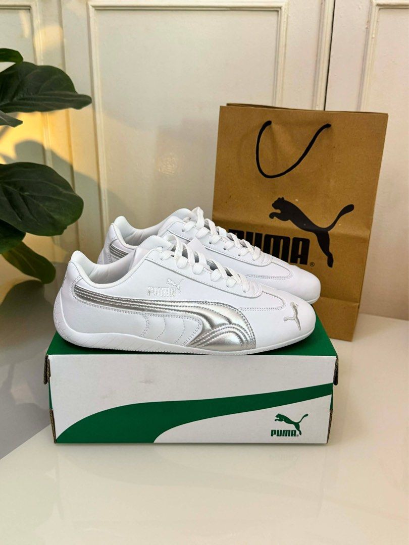 Puma Speedcat Sneakers White Silver (Category: Sneakers) located in Batangas. Submitted by YSABELLE_MARGARETTE (Listing ID 1430424698, Image 1). Description: speedcat white silver 🪽 size 36 to 45 .