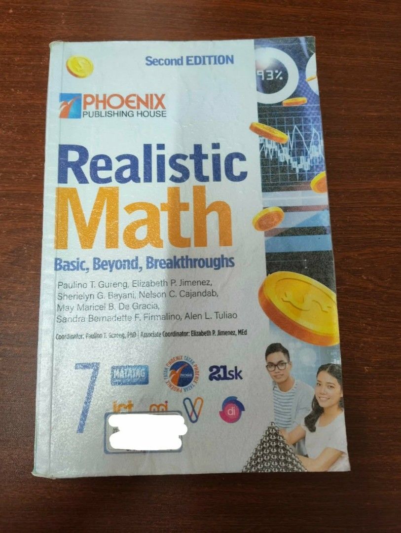 Realistic Math Grade 7 Second Edition (Category: Textbooks) located in Cebu City. Submitted by monique1321 (Listing ID 1429024433, Image 1). Description: lightly used Realistic Math 7 second edition ©️ 2024.