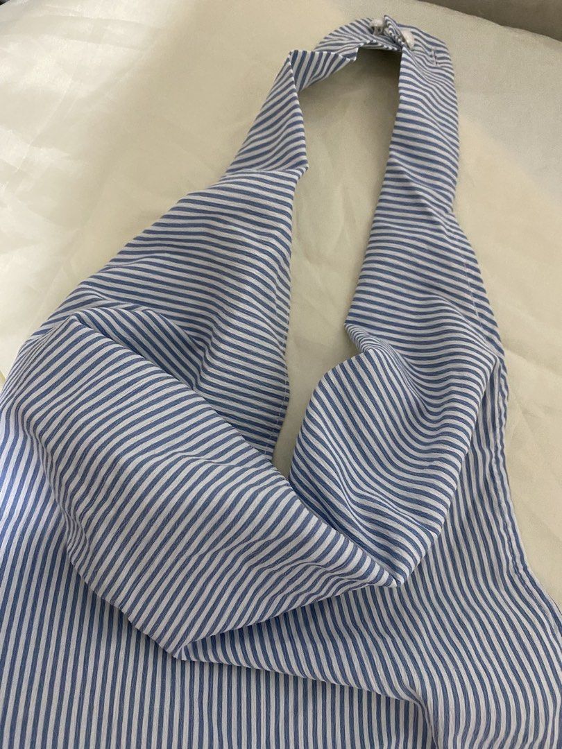 Shein striped blue Halter Top vacation (Category: Sleeveless) located in Cebu City. Submitted by fevercollector (Listing ID 1430423510, Image 3). Description: - Shein striped blue halter top - Size XS - Stylish halter neck design - Open back - Ideal for vacation or everyday wear.