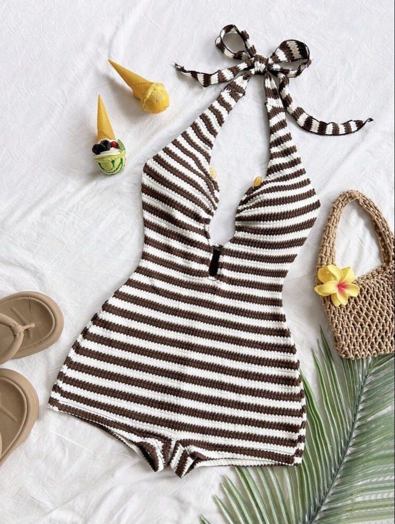 Striped Halter Neck Romper knit swimsuit (Category: Rompers) located in Pasay City. Submitted by sandybuggy (Listing ID 1430401201, Image 1). Description: Knit material, I Used it as swimsuit :) .