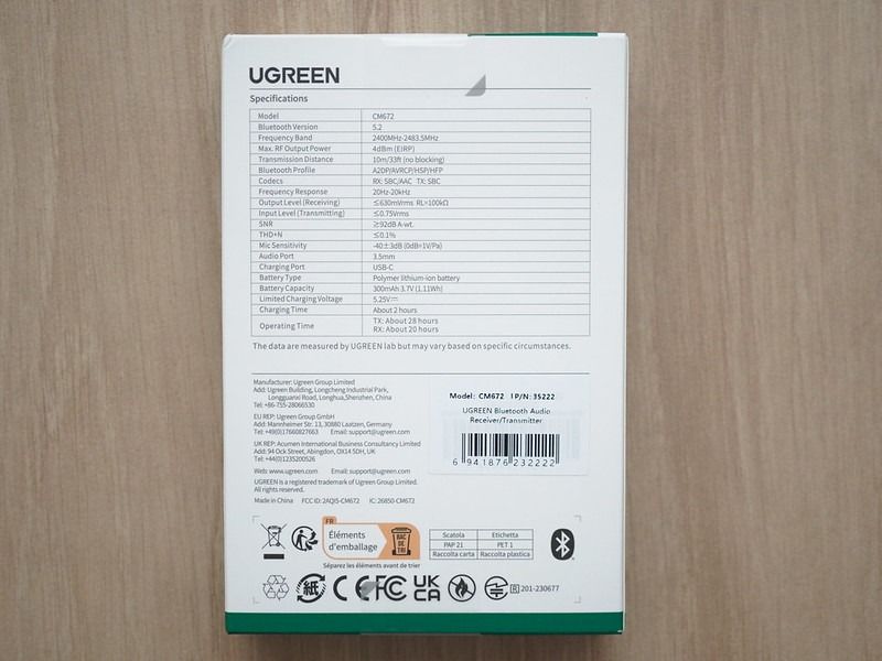 UGREEN Bluetooth 5.2 Audio Receiver/Transmitter421391752925685761