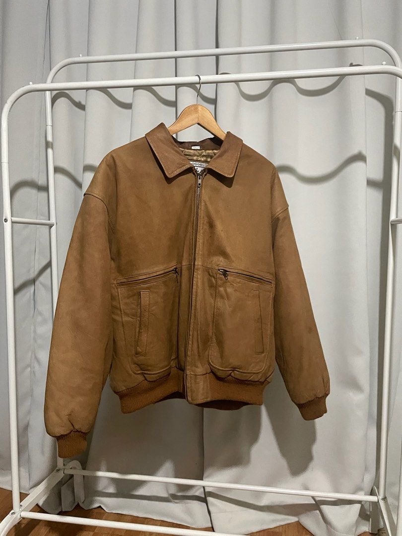 Vintage Pelle Uomo Brown Leather Jacket (Category: Coats, Jackets and Outerwear) located in Quezon City. Submitted by layssss (Listing ID 1430533562, Image 3). Description: Vintage Pelle Uomo Brown Leather Jacket Details: width - 26 inches length - 27 inches XL on tag carhartt leather alternative cleaned this in and out, ready to wear heavy and genuine leather sign if usage, stains diamond inner line stitch Price: loots - 2500 + sf Shipping fee w