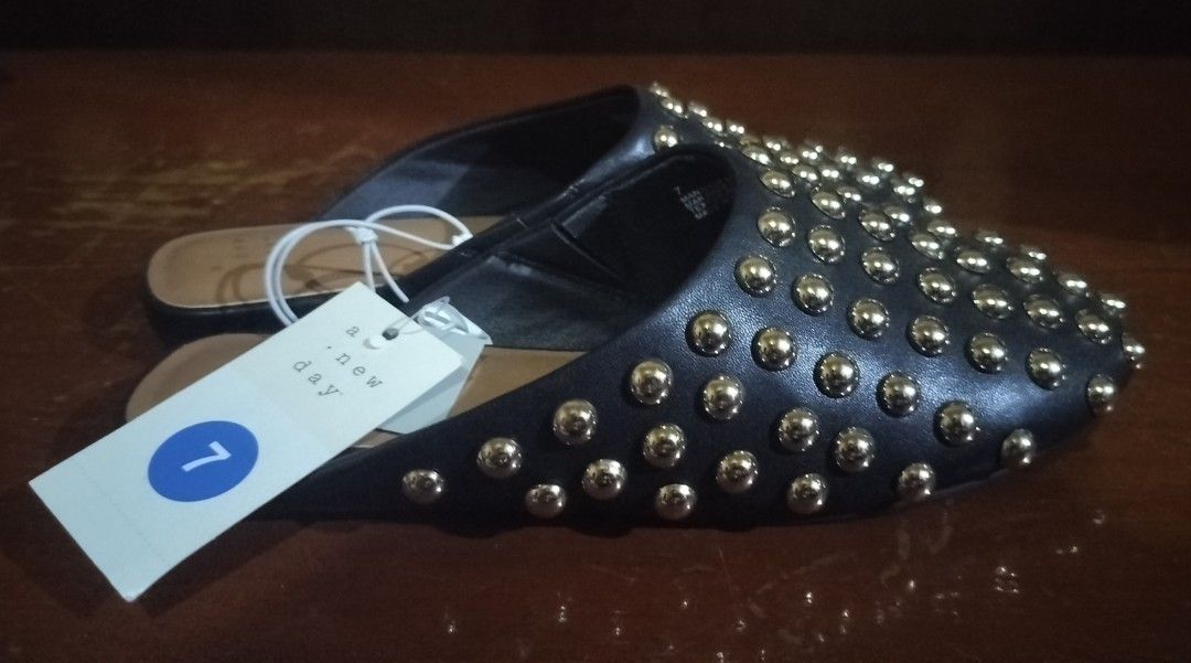 A New Day Studded Slip-On Mule Black (Category: Flats & Sandals) located in Pasay City. Submitted by k.kstore (Listing ID 1430702236, Image 2). Description: Original A New Day Slip-On from USA. Brand New without Box..