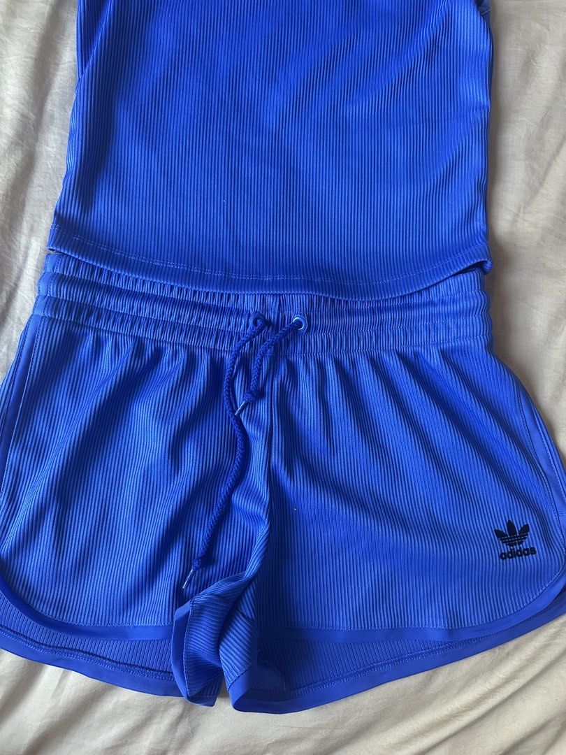 Adidas Blue Ribbed Shorts Set (Category: Activewear) located in Paranaque City. Submitted by declutterr__ (Listing ID 1430602850, Image 1). Description: .