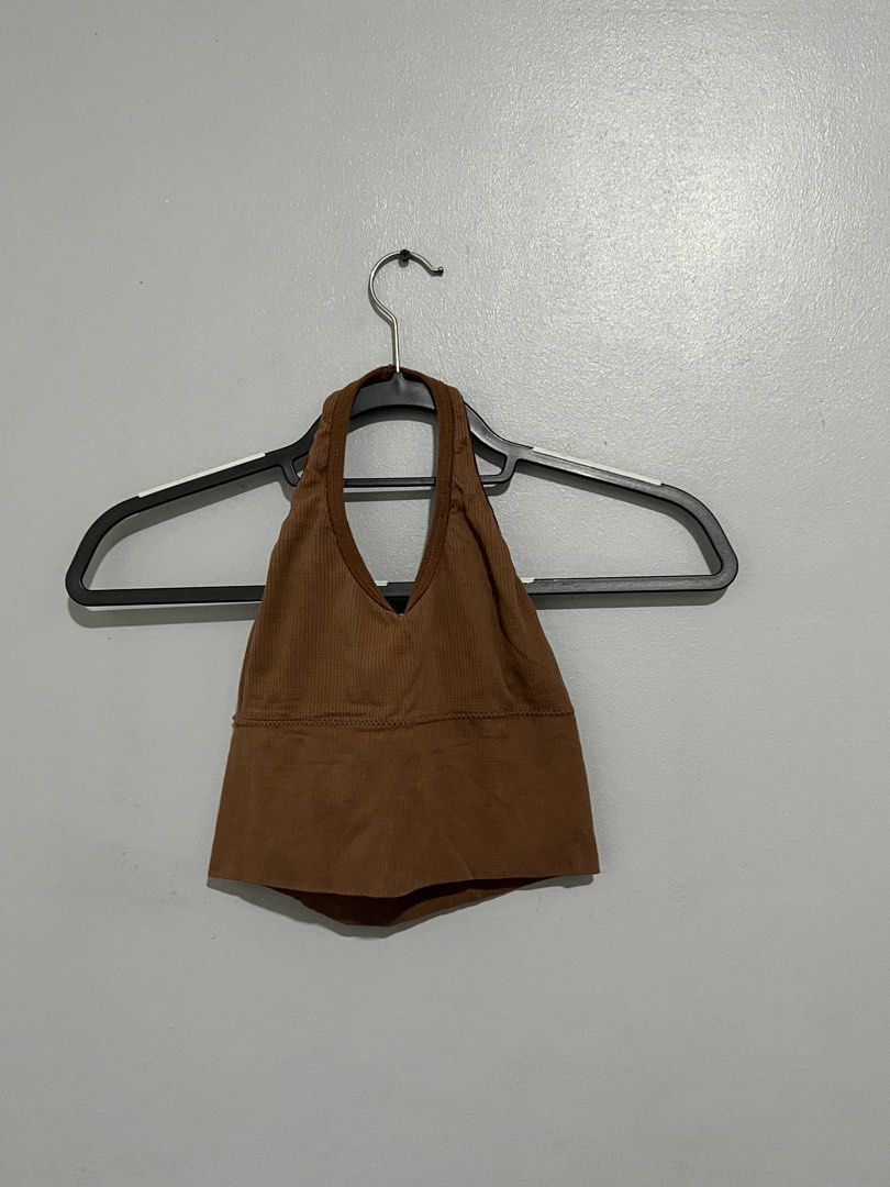 Brown Halter Top (Category: Sleeveless) located in Malabon City. Submitted by nreesells (Listing ID 1430715972, Image 1). Description: - freesize but can fit size xs-m - not padded anymore but can insert one! - super nice fit!!.