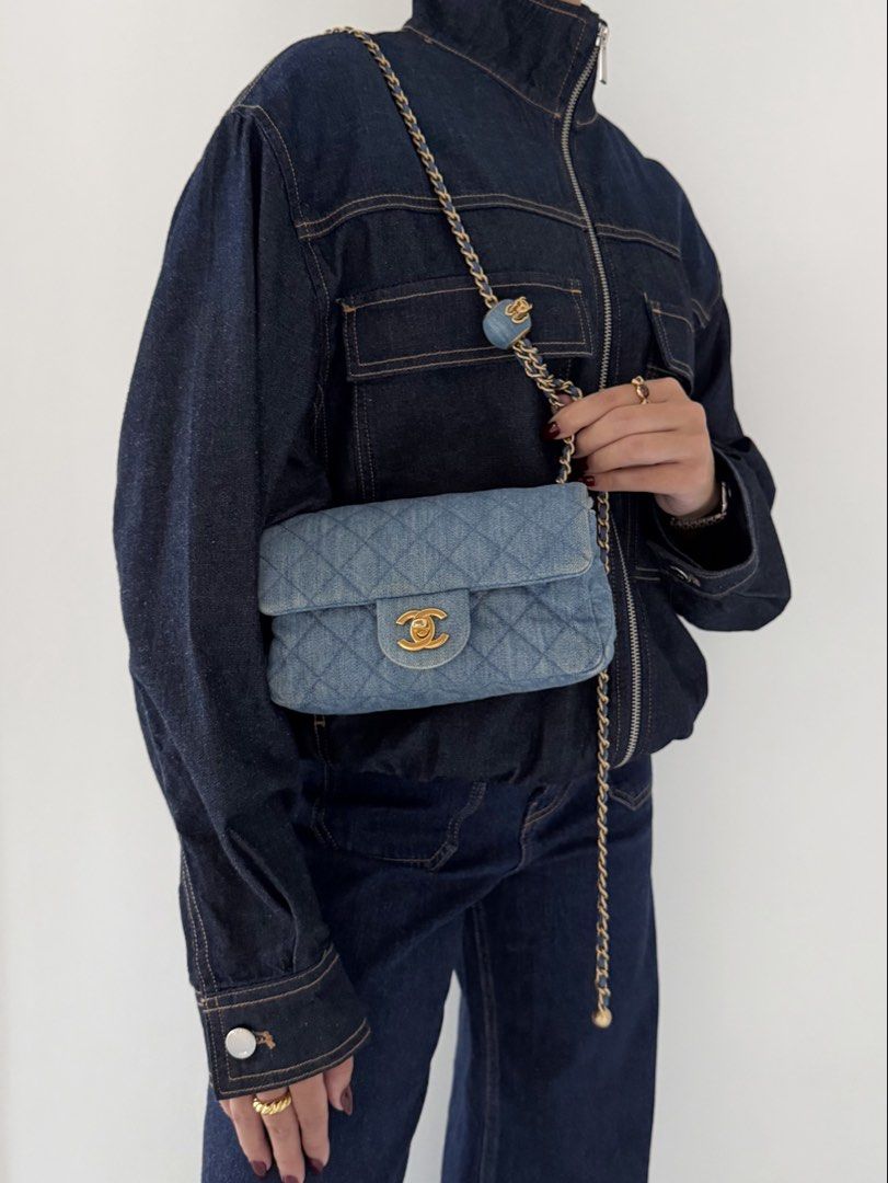 Chanel Mini Rectangular Pearl Crush in Denim with Gold Hardware (Microchip) (Category: Luxury Bags & Wallets) located in Quezon City. Submitted by lian_closet (Listing ID 1430658480, Image 3). Description: Chanel Mini Rectangular Pearl Crush in Denim with Gold Hardware (Microchip) Best Price: ₱200,000 Preloved Comes with Dust Bag & LegitGrails Authenticity Certificate Preloved Rating: 9.1/10 Excellent Minimal scratches on hardware Light creasing 