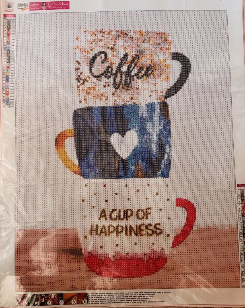 Coffee Cups Diamond Painting Kit (Category: Coffee & Tea Tableware) located in Quezon City. Submitted by loveroux (Listing ID 1430631822, Image 1). Description: 40x50 Round drill Bought from LSPH (local seller).