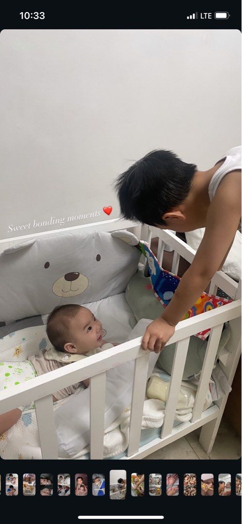 Crib for baby adjustable (Category: Cots & Cribs) located in Quezon City. Submitted by buy_it_wear_it (Listing ID 1430752001, Image 2). Description: White wooden baby crib with adjustable mattress height. Safe and convenient — puwedeng itaas for newborn, ibaba as baby grows. Rfs: declutter. Crib foam not included.