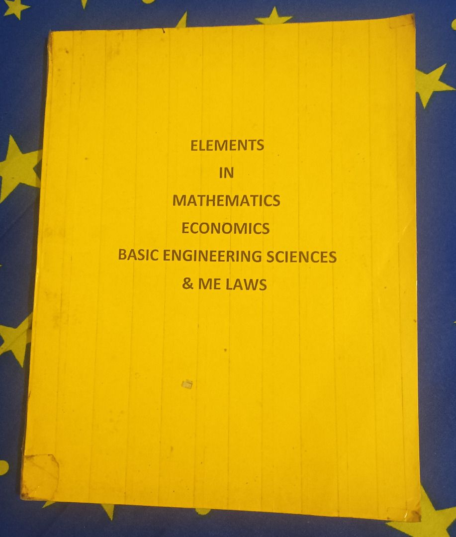 Elements in Mathematics, Economics, Basic Engineering Sciences & ME Laws (Category: Textbooks) located in Paranaque City. Submitted by zed_17 (Listing ID 1430648389, Image 1). Description: Genre: Reviewer (Engineering) Type: Paperback This can be used as a reviewer for those who will be taking an Engineering Board Exam. It has a slightly bent spine. MOP: GCash, Maya or GoTyme MOD: Lalamove, Grab, Joyride (shouldered by buyer); if meet-up (see bel