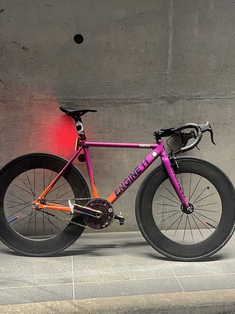 engine 11 vortex (Category: Bicycles) located in Singapore. Submitted by jhyb4 (Listing ID 1430749181, Image 7). Description: wtt wts kratozen cs carbon lace to nova enve riser or drops with hoods(u can choose) 3t sp or weapon sp carbon saddle shimano bb 3t stem (any question js ask no bs offers).