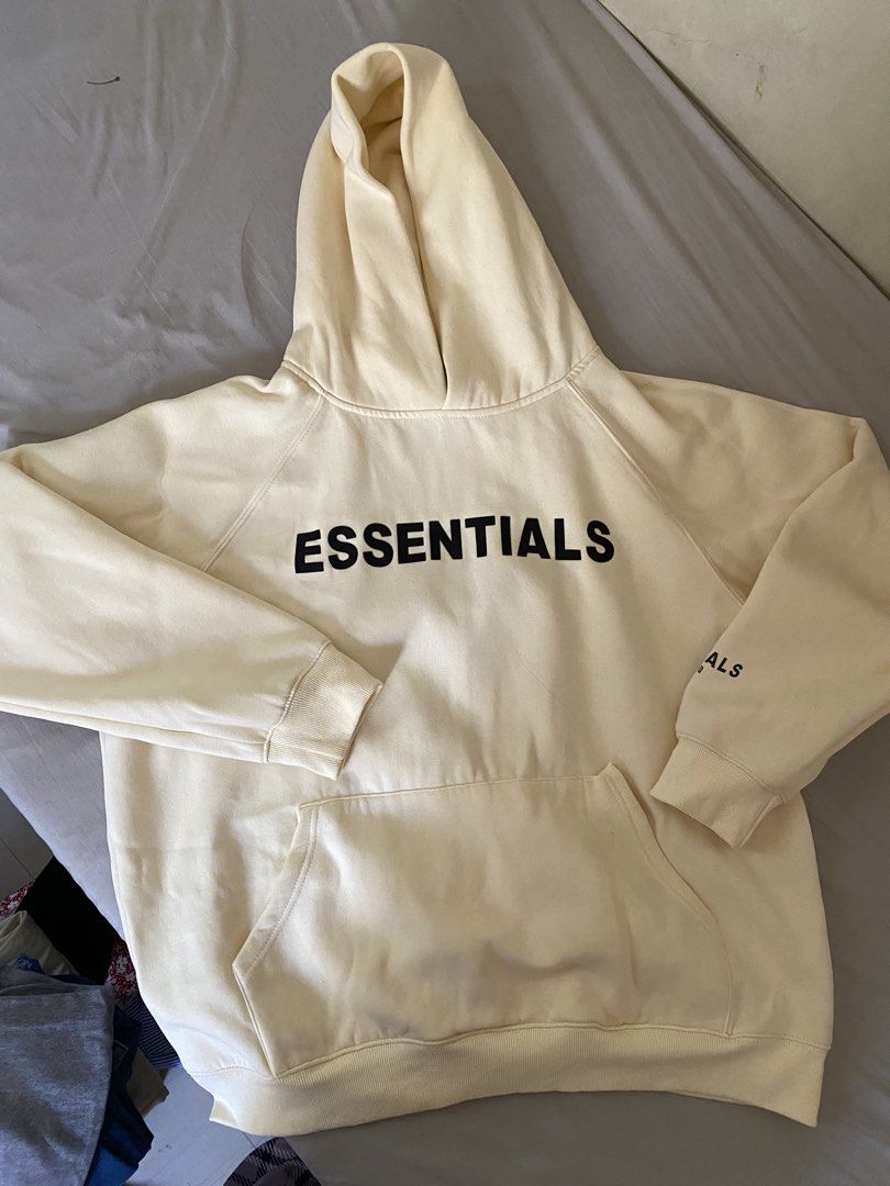 Essentials Fear of God Hoodie XL (Category: Hoodies) located in Bacolor. Submitted by gavsclutter (Listing ID 1430621948, Image 1). Description: Worn once only. Has light stains around the sleeve and hoodie area. Rfs: decluttering stuff.