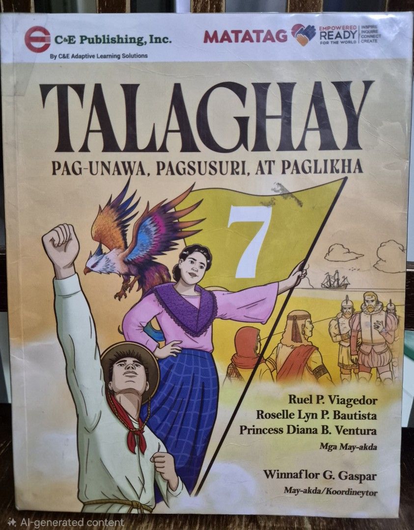 GRADE 7 TALAGHAY (Category: Textbooks) located in Pasig City. Submitted by cravim (Listing ID 1430735393, Image 1). Description: Pag-unawa, Pagsusuri at Paglikha in very good condition.