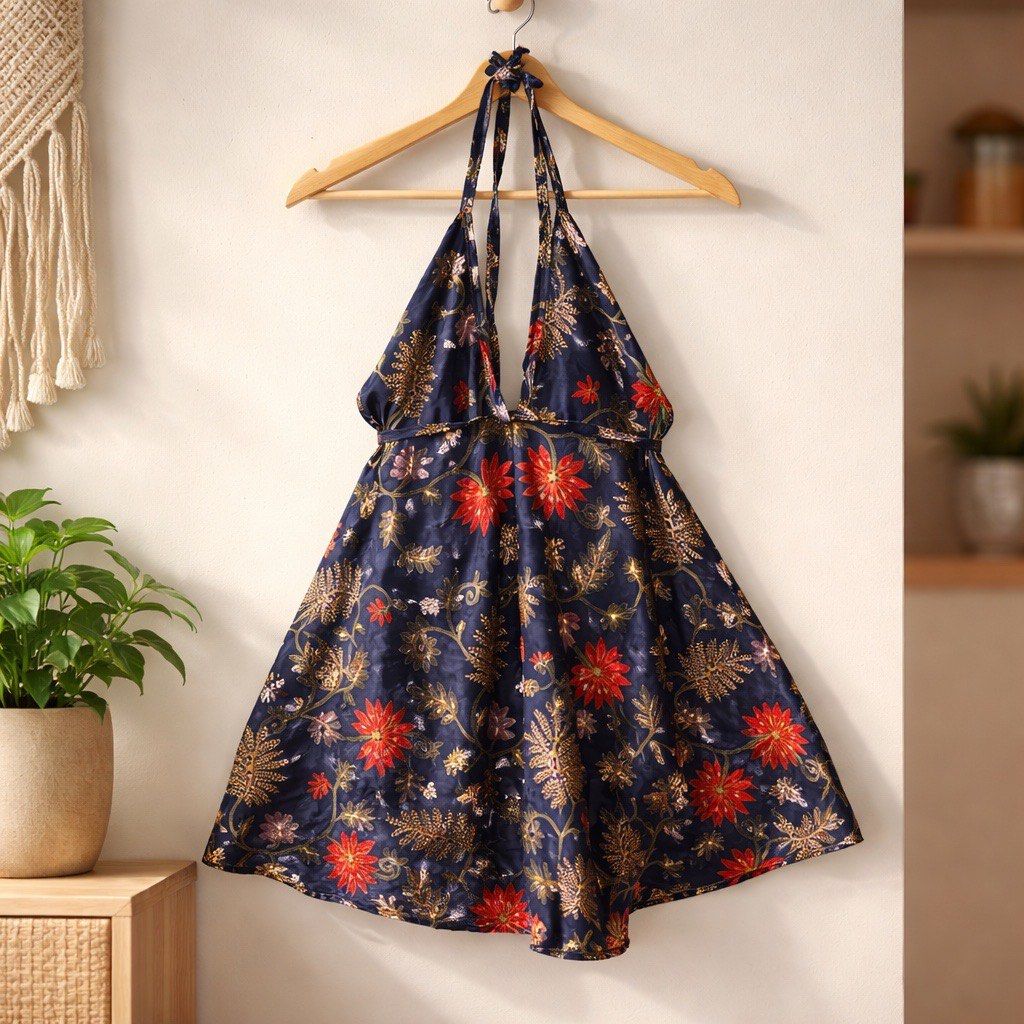 Halter Neck Floral Dress (Category: Dresses) located in Manila. Submitted by eishty05 (Listing ID 1430764252, Image 2). Description: The dress is above the knee and silk in fabric. It was used twice and still in good condition..
