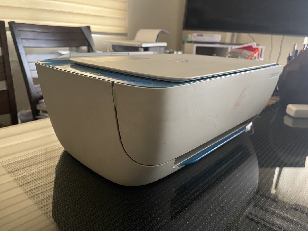 HP DeskJet Ink Advantage 3635 Printer (Category: Printers, Scanners & Copiers) located in Makati City. Submitted by esila.essentials (Listing ID 1430710303, Image 2). Description: HP DeskJet Ink Advantage 3635 printer. It can print, scan, copy, and connect to the web. The printer has a white and blue color scheme. It has a control panel with buttons and a small display. The printer has the HP logo on the top. It is a compact printer suitable for 