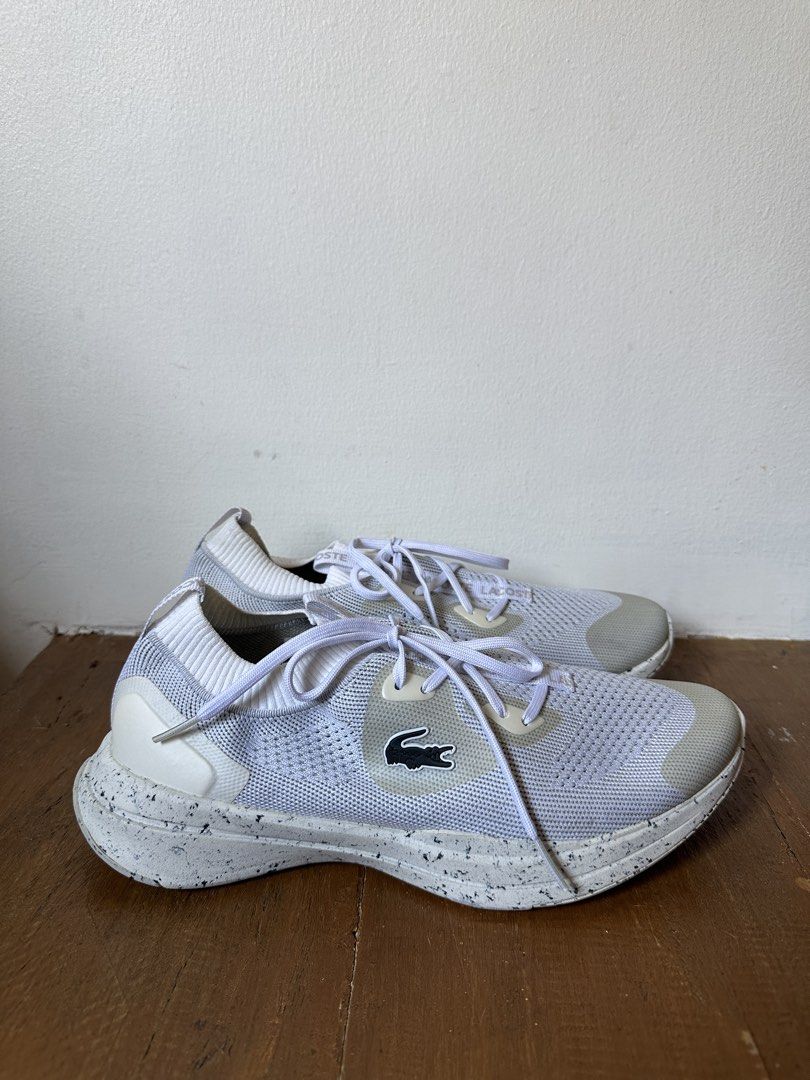 Lacoste Neo Run Eco Sneakers - White (Category: Sneakers) located in Rizal. Submitted by sal.bear (Listing ID 1430645048, Image 2). Description: Lacoste Neo Run Eco sneakers in white. Features a knitted upper, lace-up closure, and speckled sole. Includes Ortholite comfort foam insoles. The size is UK 6.5, EUR 40, and USA 8.5. Made in Vietnam. Never been used. Given as a gift from US. No box included. Obvious discoloration from storage. SRP from w