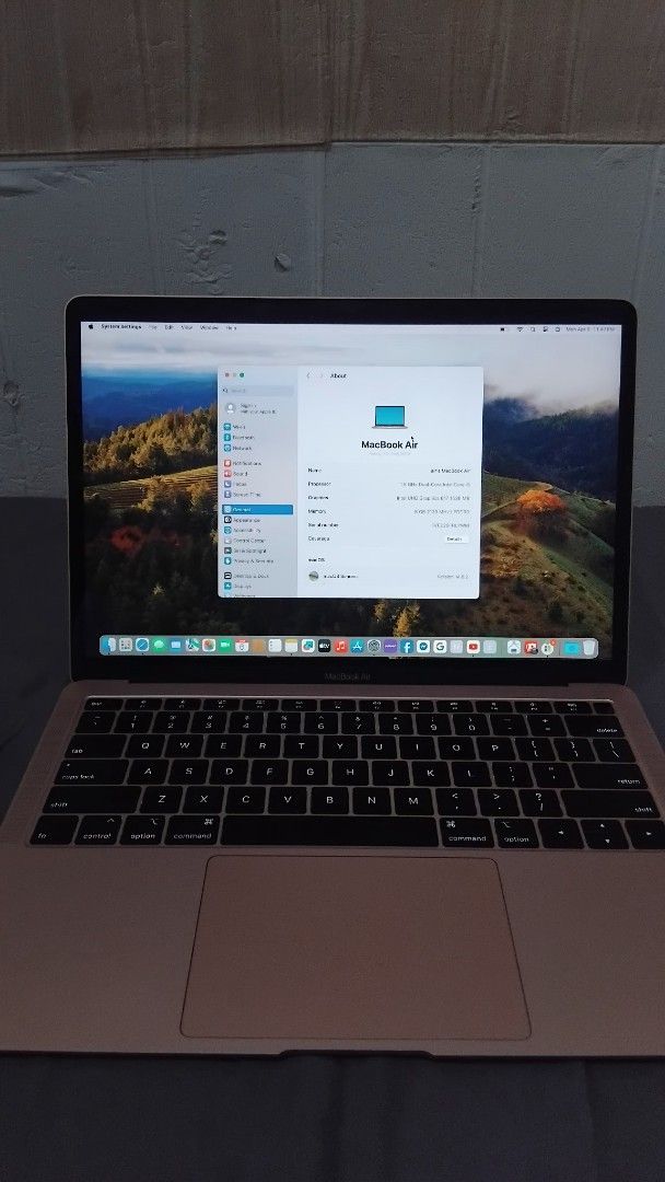 MacBook Air 2019 (Category: Laptops & Notebooks) located in Manila. Submitted by najebmaminta.02 (Listing ID 1430663372, Image 2). Description: MacBook Air Retina, 13-inch, 2019 - Name: air's MacBook Air - Processor: 1.6 GHz Dual-Core Intel Core i5 - Graphics: Intel UHD Graphics 617 1536 MB - Memory: 8 GB 2133 MHz LPDDR3 - Serial number: FVFZ25FHYWM - macOS: macOS Sonoma - Version: 14.8.2 Battery Information: Model Information: - Serial Number: D