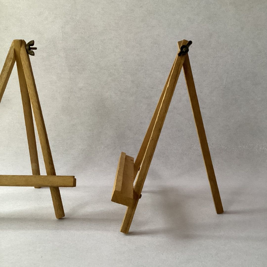 Miniature Wooden Tripod Display Easels (Category: Art & Prints) located in Davao. Submitted by eclectic1925 (Listing ID 1430776308, Image 2). Description: Php50 each (2 available) Miniature Wooden Tripod Display Easels *used for showcasing small art pieces, photos, or signs *pre-owned H: 8.3 inches L: 6.1 inches Please REVIEW PHOTOS First to pay We use 100% repurposed packaging materials SF starts at Php70 via Flash Express .