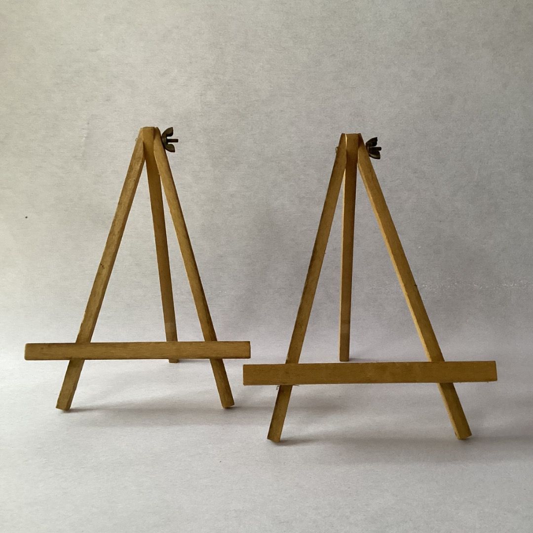 Miniature Wooden Tripod Display Easels (Category: Art & Prints) located in Davao. Submitted by eclectic1925 (Listing ID 1430776308, Image 1). Description: Php50 each (2 available) Miniature Wooden Tripod Display Easels *used for showcasing small art pieces, photos, or signs *pre-owned H: 8.3 inches L: 6.1 inches Please REVIEW PHOTOS First to pay We use 100% repurposed packaging materials SF starts at Php70 via Flash Express .