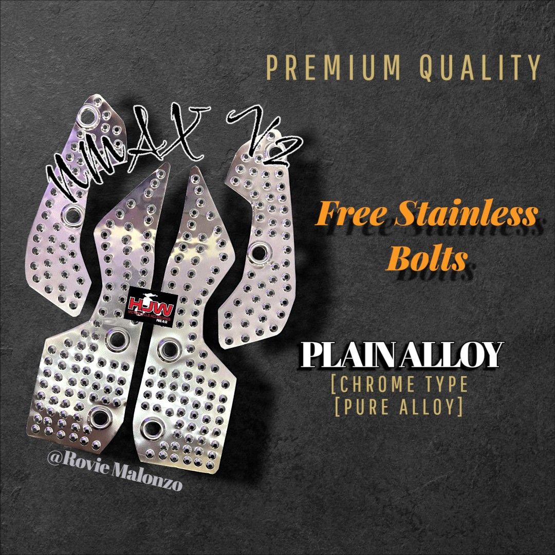 NMAX V2 FOOTBOARD (Category: Body Parts and Accessories) located in Manila. Submitted by roviemalonzo (Listing ID 1430642267, Image 2). Description: - NMAX V2 Footboard - Premium Quality - Available Colors: - Plain Alloy (Chrome Type) - Antique Silver (Silver with Black Dot) - Matte Black - Glossy Black - Antique Gold (Gold with Black Dot) - Includes Free Stainless Bolts.