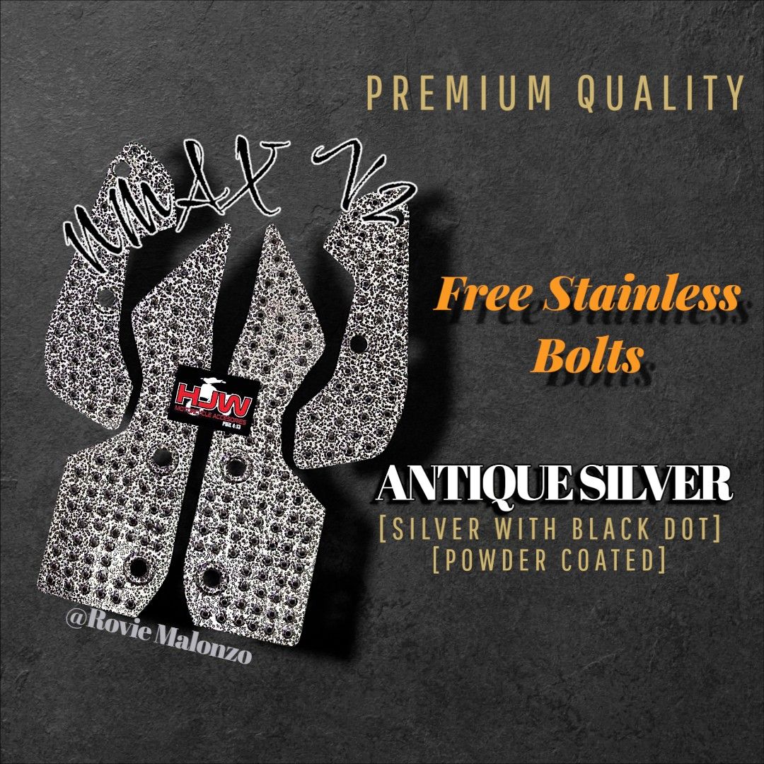NMAX V2 FOOTBOARD (Category: Body Parts and Accessories) located in Manila. Submitted by roviemalonzo (Listing ID 1430642267, Image 3). Description: - NMAX V2 Footboard - Premium Quality - Available Colors: - Plain Alloy (Chrome Type) - Antique Silver (Silver with Black Dot) - Matte Black - Glossy Black - Antique Gold (Gold with Black Dot) - Includes Free Stainless Bolts.
