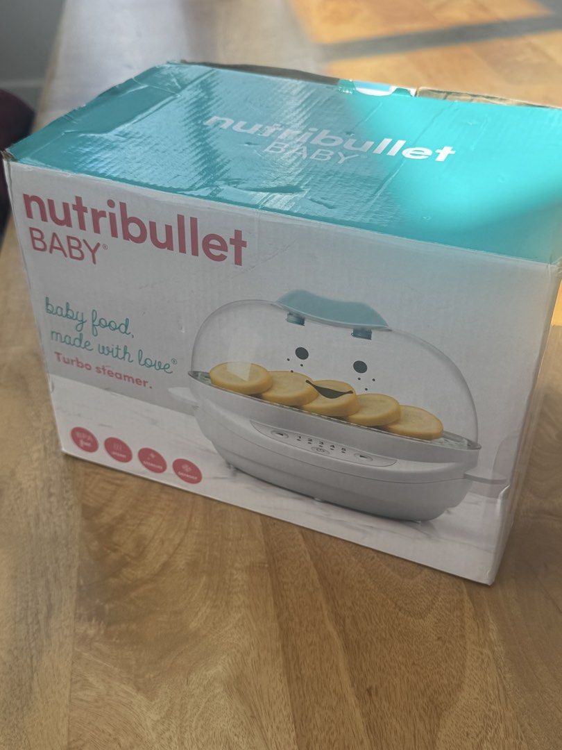 Nutribullet Baby Turbo Steamer (Category: Weaning & Toddler Feeding) located in Makati City. Submitted by pen.2071 (Listing ID 1430647364, Image 1). Description: Not only does it steam cook fresh ingredients for homemade baby food, it also defrosts frozen foods and sterilizes baby bottles, pacifiers, utensils, and toys for easier baby times, all around..