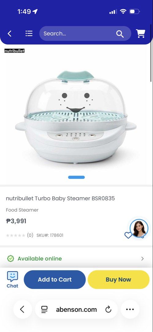 Nutribullet Baby Turbo Steamer (Category: Weaning & Toddler Feeding) located in Makati City. Submitted by pen.2071 (Listing ID 1430647364, Image 3). Description: Not only does it steam cook fresh ingredients for homemade baby food, it also defrosts frozen foods and sterilizes baby bottles, pacifiers, utensils, and toys for easier baby times, all around..