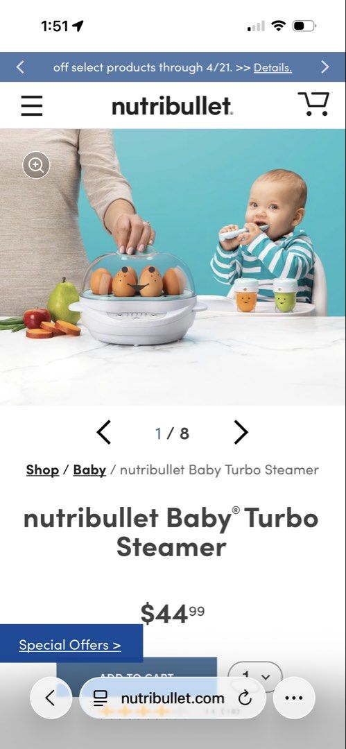 Nutribullet Baby Turbo Steamer (Category: Weaning & Toddler Feeding) located in Makati City. Submitted by pen.2071 (Listing ID 1430647364, Image 2). Description: Not only does it steam cook fresh ingredients for homemade baby food, it also defrosts frozen foods and sterilizes baby bottles, pacifiers, utensils, and toys for easier baby times, all around..