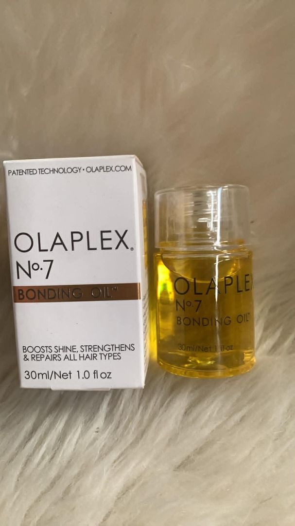 Olaplex No.7 Bonding Oil 30ml (Category: Hair) located in Makati City. Submitted by kozmetics (Listing ID 1430680635, Image 1). Description: Olaplex No.7 Bonding Oil. This oil boosts shine, strengthens, and repairs all hair types. It comes in a 30ml bottle. The product is from Olaplex..