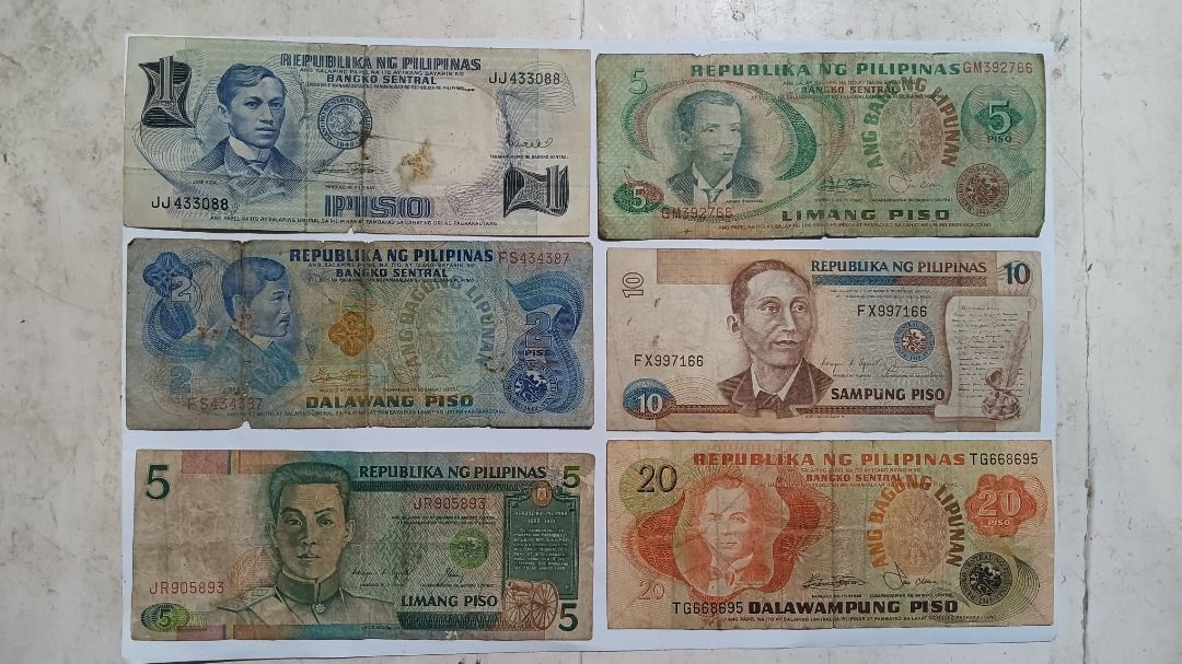 Old Peso Bills (Category: Currency) located in Quezon City. Submitted by jhunmem (Listing ID 1430612583, Image 1). Description: Collection of old Philippine Peso bills. Includes denominations of 1, 2, 5, 10, and 20 pesos. For Take All = P3,500 Doña Carmen Commonwealth area .