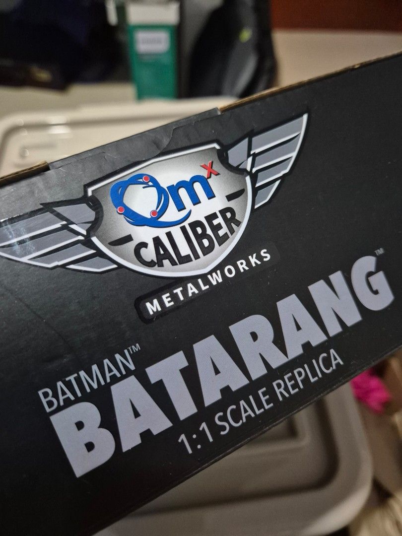 OMx Caliber Batman Batarang 1:1 Scale Replica (Category: Action & Battle Toys) located in Cabuyao City. Submitted by AR700 (Listing ID 1430697844, Image 2). Description: Batman Batarang 1:1 Replica complete with box needs cleaning pickup: bf resort, LP .