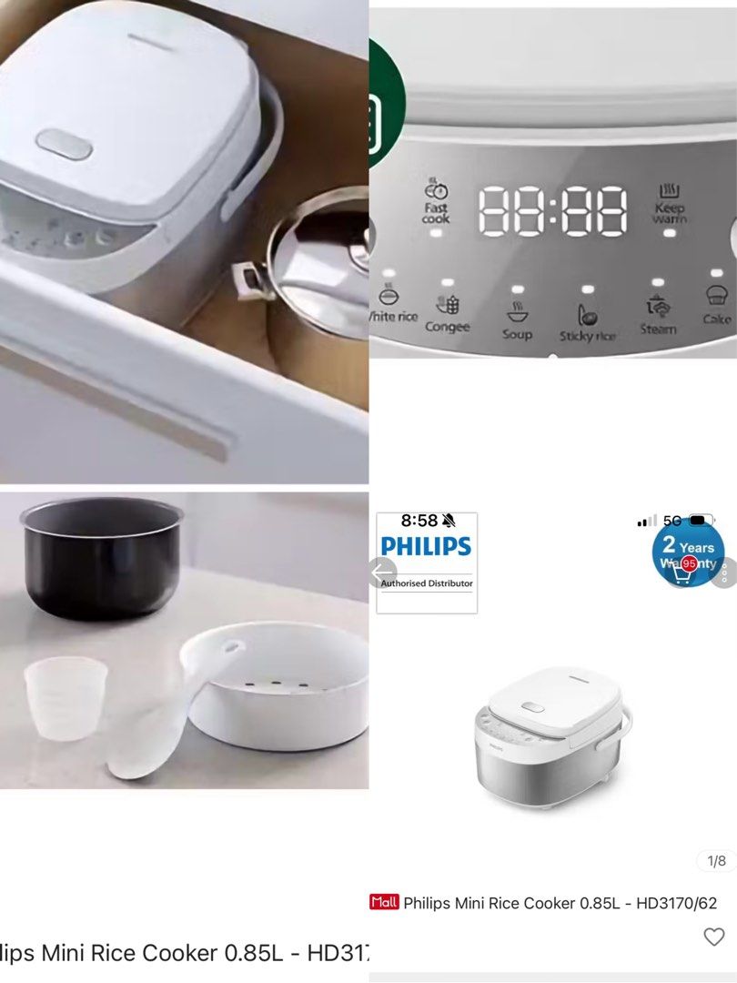 Philips Mini Rice Cooker 0.85L - HD3170/62, TV & Home Appliances ...