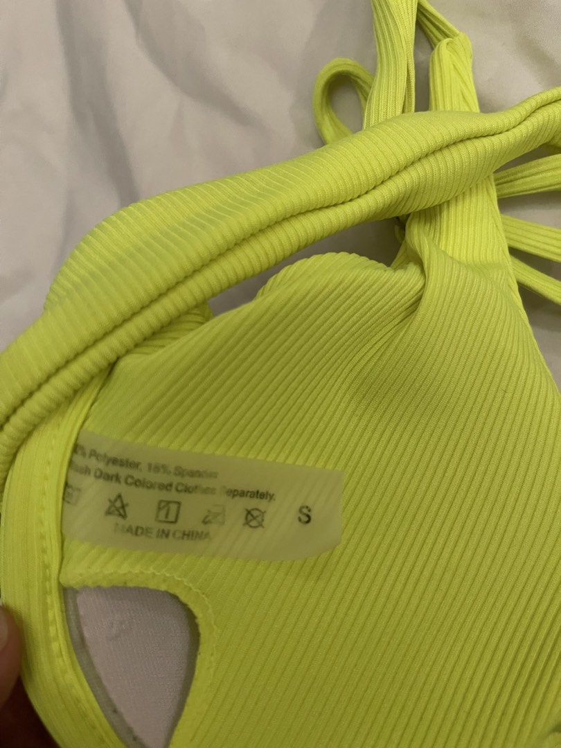 Shein neon green bikini top (Category: Bikinis & Swimsuits) located in Paranaque City. Submitted by heyits.mie (Listing ID 1430642378, Image 2). Description: Worn once No issue.