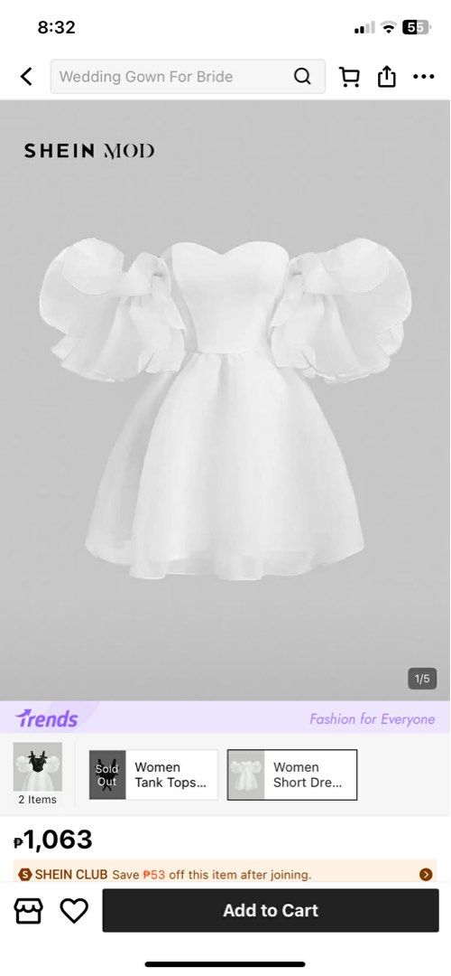 Shein White Off-Shoulder Dress (Category: Dresses) located in Taguig. Submitted by gzcollections (Listing ID 1430757322, Image 3). Description: White off-shoulder dress with ruffled sleeves. Features a sweetheart neckline and a flared skirt. Suitable for special occasions or events. The dress is short in length..