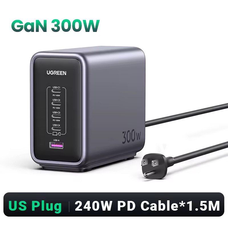 UGREEN 300W GaN Fast Charger (Category: Chargers) located in Valenzuela. Submitted by firstvalb (Listing ID 1430688089, Image 3). Description: Brand new and sealed Original KEY FEATURES •300W 5 -in-1 Charger: UGREEN Nexode total 300W USB C charger has super strong power to fast charge your laptops, phones, tablets, and other devices just with this one charger. With 4 USB-C ports and 1 USB-A port, Meeting the charging needs of multiple devices •3 