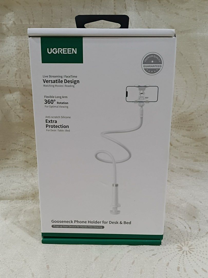 UGREEN Gooseneck Phone Holder (Category: Mounts & Holders) located in Manila. Submitted by cutiecie (Listing ID 1430598796, Image 1). Description: UGREEN Gooseneck Phone Holder – 360° Adjustable Stand (Desk/Bed Use) Enjoy hands-free viewing anytime! 📱✨ This UGREEN gooseneck phone holder features a flexible long arm with 360° rotation for the perfect angle—great for watching, streaming, or video calls. ✔ Flexible & sturdy gooseneck design ✔ 360° 