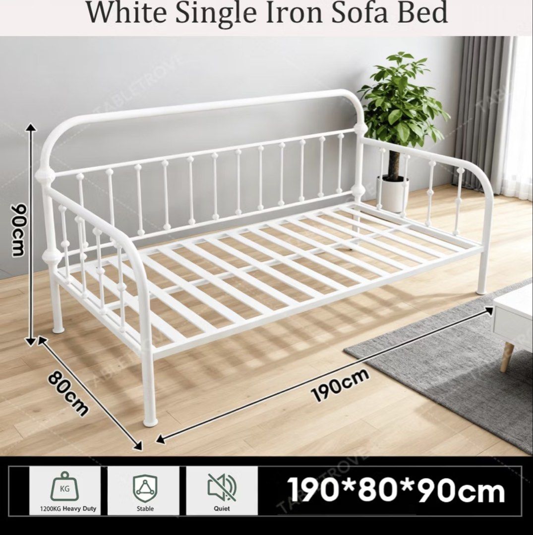 White Single Iron Sofa Bed (Category: Sofas) located in Manila. Submitted by vetyy1229 (Listing ID 1430667541, Image 2). Description: .
